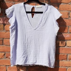 STARKx Ruffle Sleeve Gauzy V Neck in Lavender Grey Size M